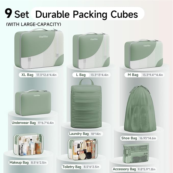 9 Set Packing Cubes for Travel, Gifts for Women Mom,Anti-Tearing Suitcase Organizer,OlarHike Vacation Essentials & Accessories for Cruise Ship