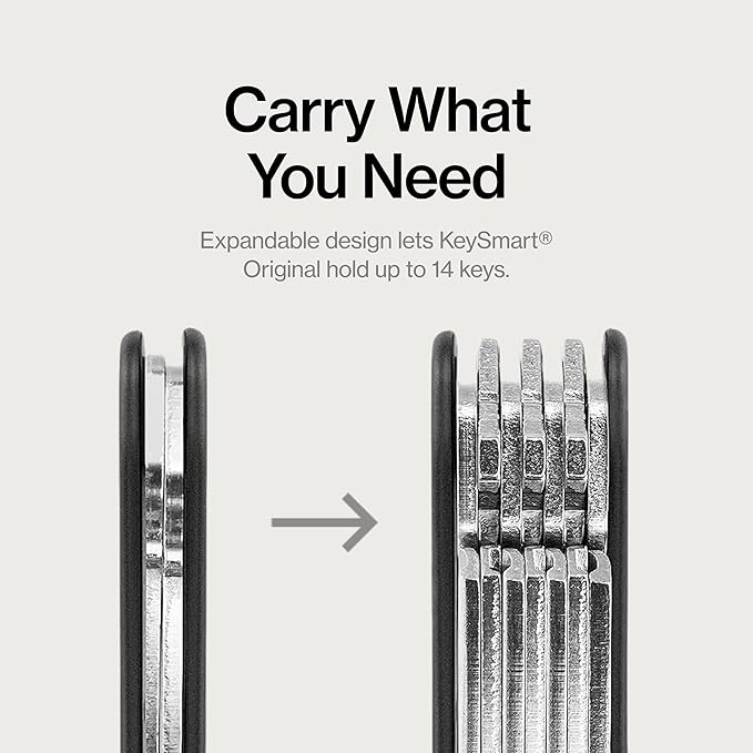 KeySmart Original Key Holder - Compact Key Organizer for Key Chain, Minimalist Clutter-Free EDC Keychains Key Ring, Carbon Fiber 3k, 14 Keys