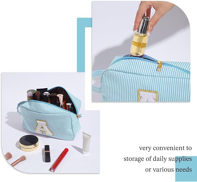 YOOLIFE Gifts for Women Teen Girls Kids - Initial Makeup Bag Cosmetic Bag Toiletry Pouch, Personalized Birthday Gifts for Women Girls Mom Daughter Sister Friends, Light Blue M
