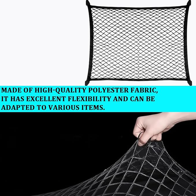 Elastic Cargo Net for SUV Trucks, Ceiling Cargo Net, Adjustable Trunk Mesh Net Organizer 32" X 24" Stretch to 63"X43" with Hooks, Universal Car Rear Trunk Bed Netting Storage Accessories（Black）