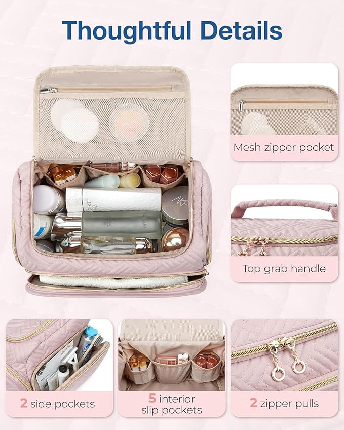 BAGSMART Travel Toiletry Bag for Women, Cosmetic Bag Makeup Bag Organizer with Handle, Travel Bag for Toiletries, Travel Accessories, Full Sized Container