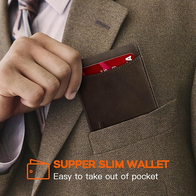 RUNBOX Slim Wallet for Men Genuine Leather RFID Blocking Bifold Minimalist Front Pocket Mens Wallet with Money Clip Thin Gift Box