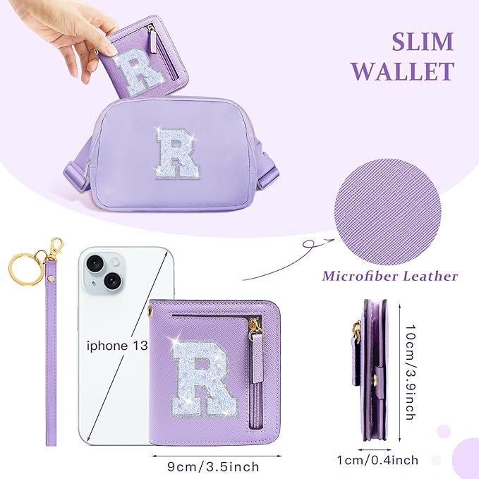 COSHAYSOO Teen Girl Gifts Trendy Stuff Teenager Teenage Tween Preteen Initial Monogrammed Personalized Gift Idea Purple Wallet Small Presents for Daughter Granddaughter Birthday Christmas Letter R