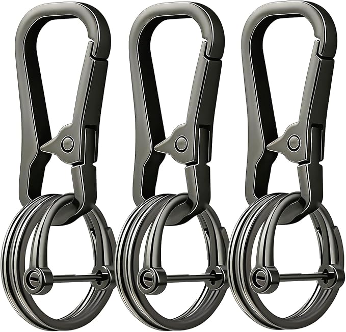 Metal Keychain Clip with Key Rings and D Ring, Heavy Duty Carabiner Key Chain Hook Holder for Car Home Keys