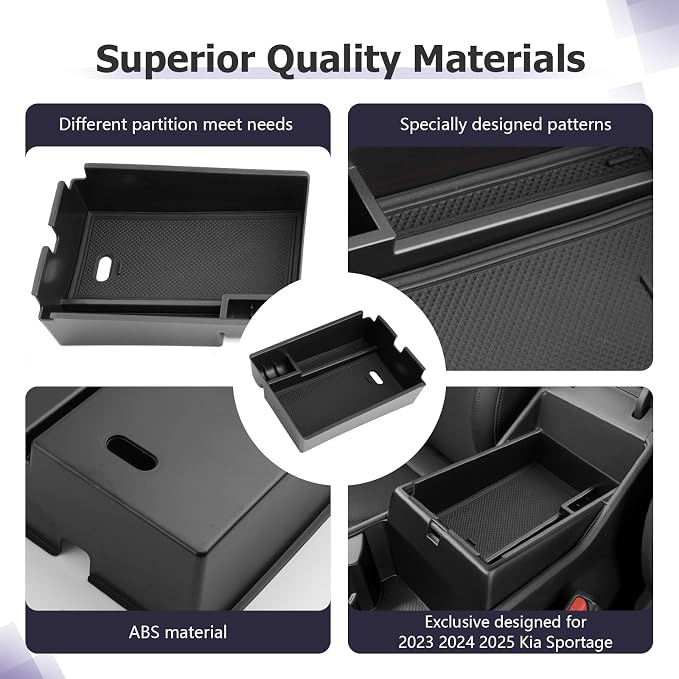 LUWU 2025 2026 S portage Center Console Organizer for 2023 2024 2025 2026 Kia S portage Accessories Armrest Console Storage Box Insert Tray [NOT for Manual Transmission] ABS Material Black-trim