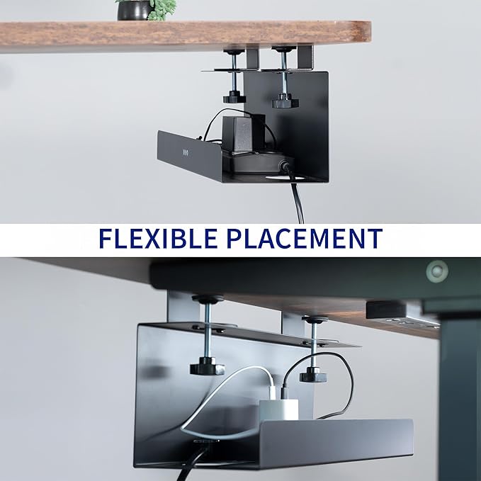 VIVO No Drill Clamp-on 17 inch Power Strip Cable Management Trays, Under Standing Desk Steel Cord Organizer, Black, 2 Pack, DESK-CM6L-2B