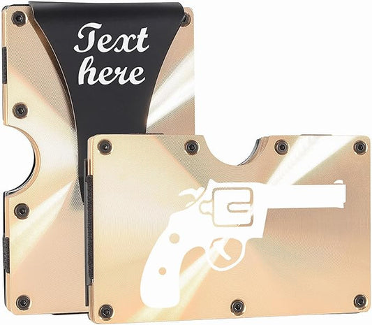 awofer Carbon Fiber Wallets for Man Personalized Wallet Engraved Gift for Husband Dad Son RFID Money Clip Mens Custom Metal Wallet Engraved Hunt Themed Gifts Ideas for Him-Gold