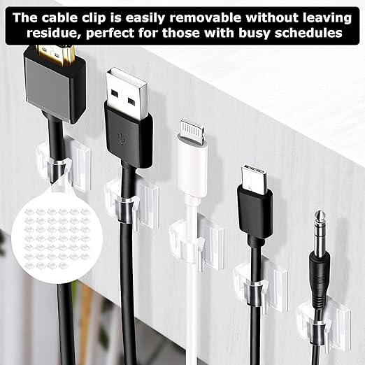 40 Pcs Cord Clips,Adhesive Cable Clips,Cable Clips,for Wall Wire Holder Cable Management Cord Organizer, Christmas Light Hooks for Led String Lights, Car Dash Cam, Extension Cord