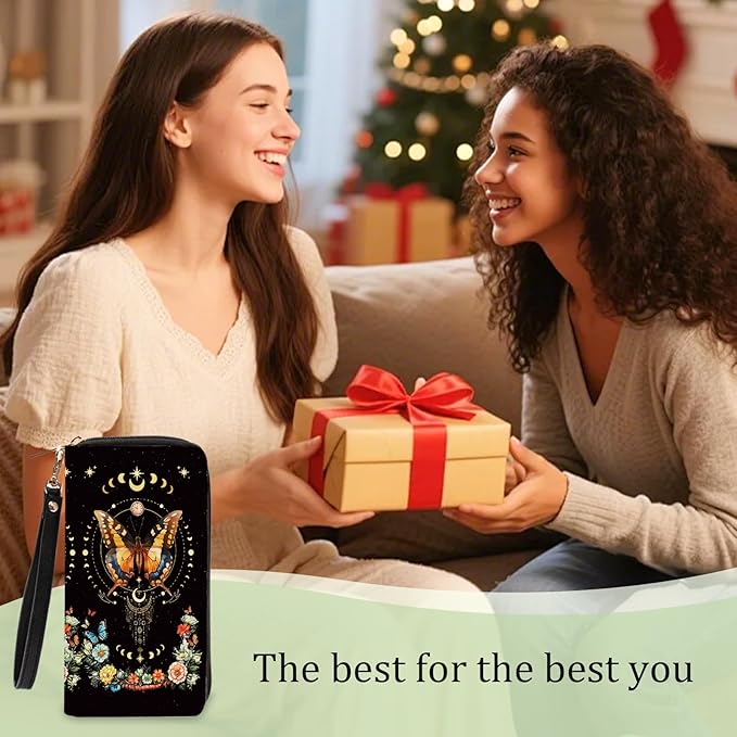 Butterfly Wallet Gifts for Women, Small Slim PU Leather Sky Constellation Womens Wallet with Zipper, Credit Card Holder Wallets, Wristlet Wallets for Girls Women Mom Anniversary Birthday Present