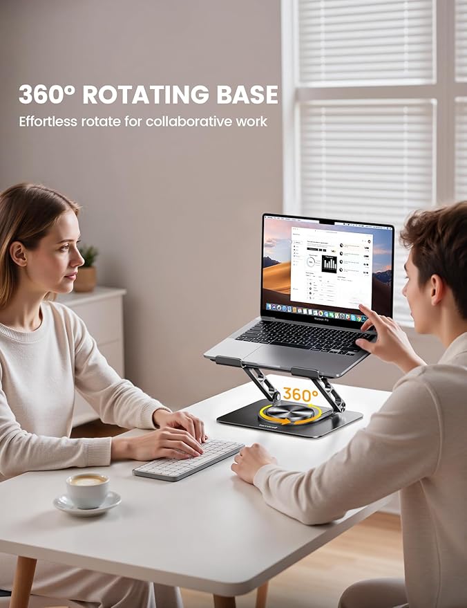 Lamicall Adjustable Laptop Stand for Desk - 360 Rotating Base Ergonomic Computer Stand, Aluminum Laptop Riser Foldable Protable for Office Home fits MacBook Neo Air Pro, Dell, HP (10-17.3'') - Black