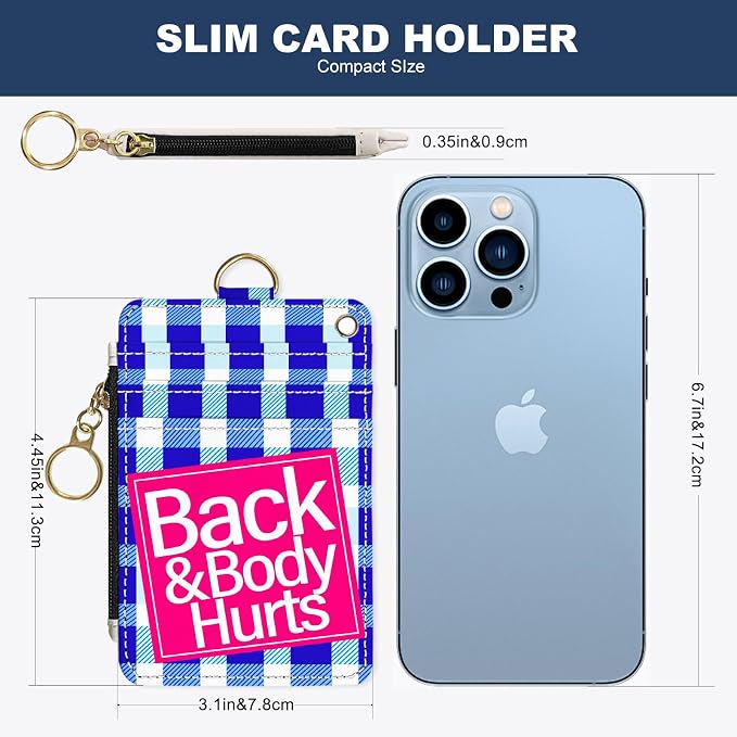 Slim Wallet Credit Card Holder, Blue Checkered X, RFID Wallet Women Cute Small Front Pocket Wallet With Zipper, PU Leather Thin travel RFID Blocking Card Case ID Window,Ladies Gifts