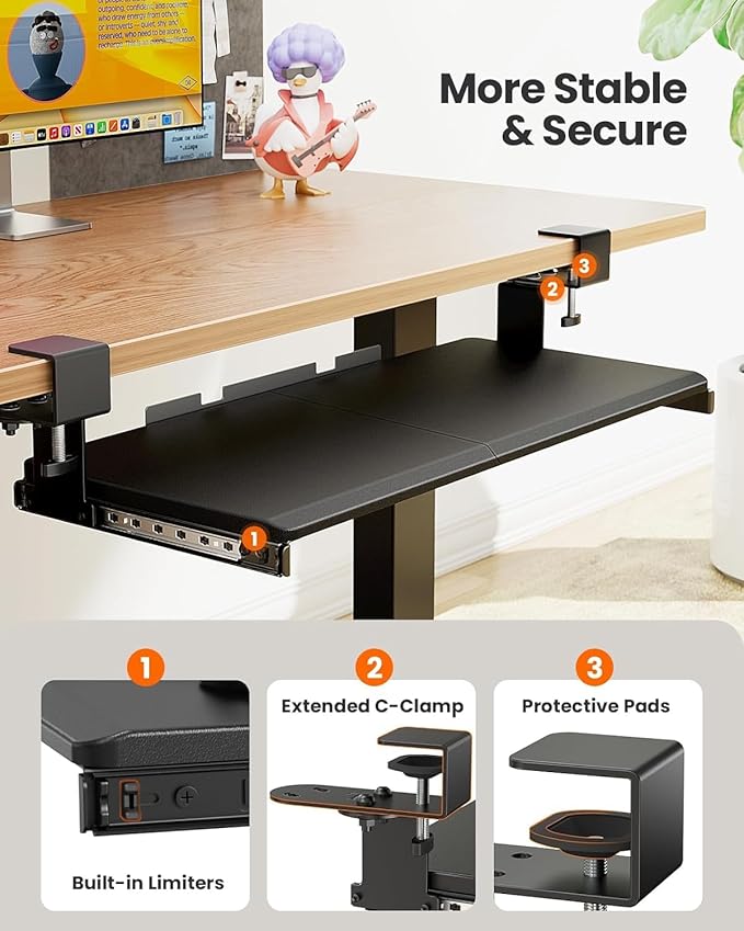 Ergear ErGear Keyboard Tray Under Desk, Corner Keyboard Tray with 45° Adjustable C Clamp for L Shaped Desk, Computer Keyboard & Mouse Tray Smooth Slide Out for Typing, 26.38'' W x 11.61'' D, Black