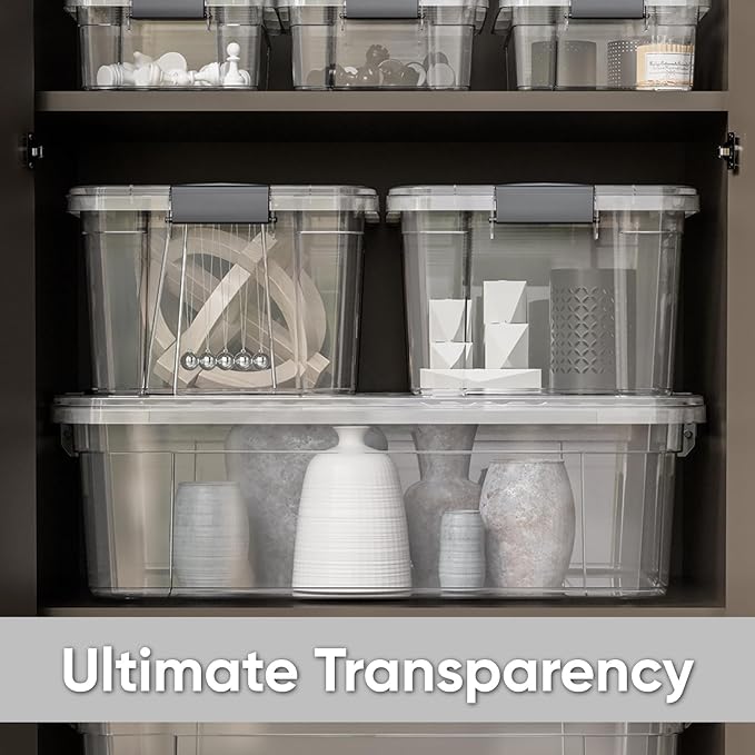 Superio Small Storage Bins with Lids - Clear Boxes for Organizing, Stackable Plastic Containers - BPA Free, Non-Toxic, Odor Free, Organizer for Home, Office, Dorm(2 Pack, 11 Qt)