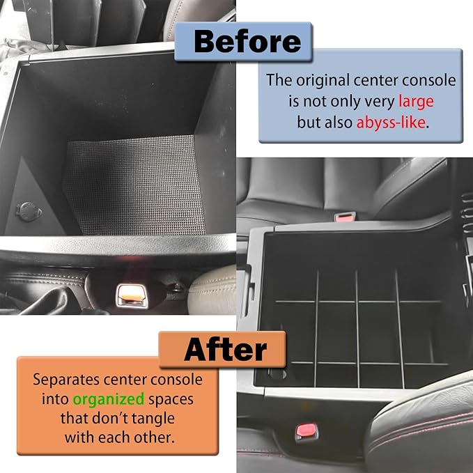 RUNROAD Center Console Organizer Dividers Compatible with Toyota Tundra 2014-2019 2020 2021 Accessories, Insert Compartment Tray Secondary Storage Box ABS Materials Armrest Divider