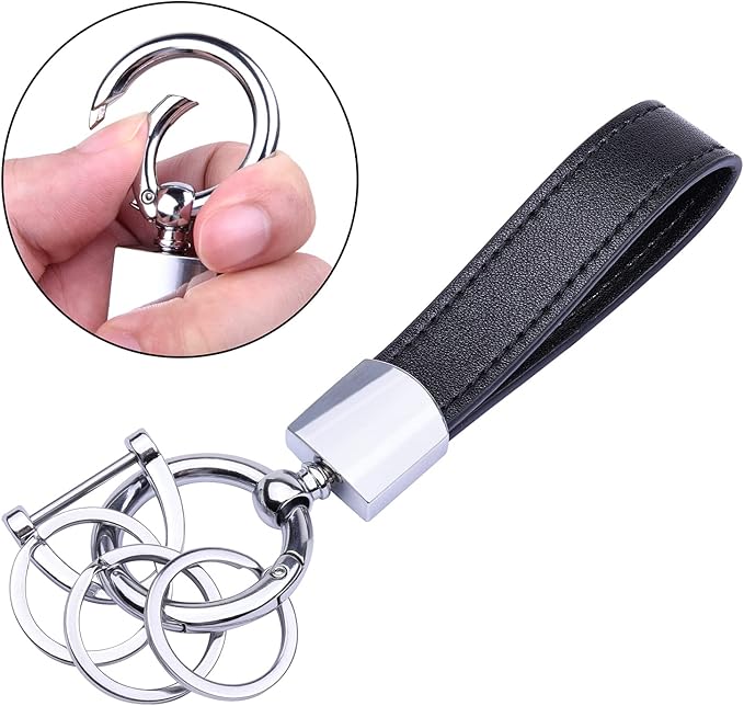 Wisdompro Genuine Leather Car Keychain, Universal Heavy Duty Key Fob Keychain Leather Key Chain Holder for Men and Women