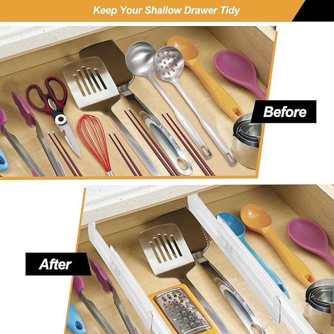 6 Pack Drawer Dividers for Clothes, 2.3" High 13"-21" Adjustable Drawer Dividers Expandable Dresser Drawer Organizer, Clear Drawer Separators for Clothes, Underwear, Cosmetic, Kitchen Utensils Storage