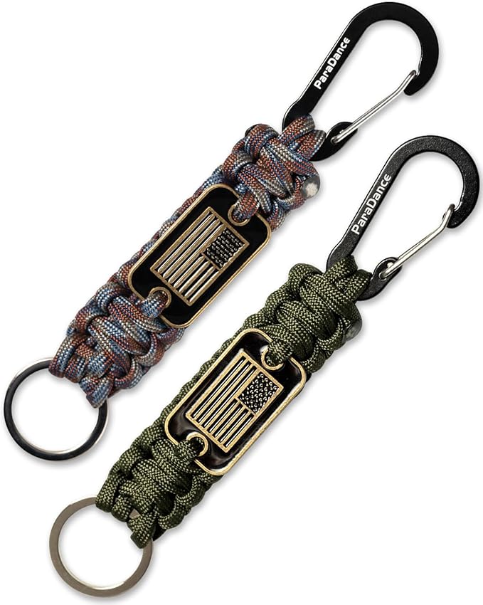 Paracord Keychain Braided Rope Key Chain w/USA Flag Carabiner Hook Clip for Men Women Keys Backpack Belt Camping