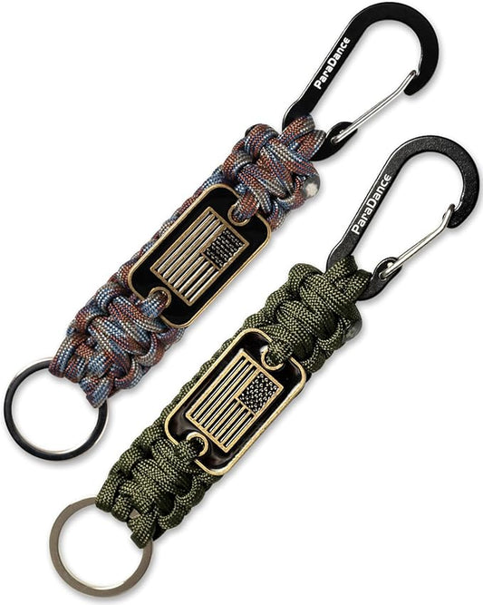 Paracord Keychain Braided Rope Key Chain w/USA Flag Carabiner Hook Clip for Men Women Keys Backpack Belt Camping