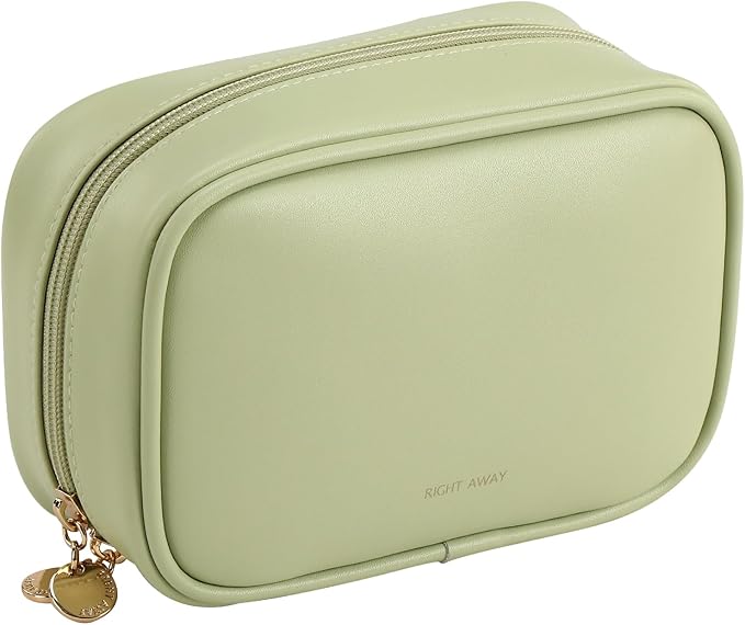 RIGHT AWAY Small Makeup Bag for Purse,Travel Cosmetic Bag Organizer for Women,Cute Make Up Pouch Waterproof Toiletry Bag with Zipper,Portable Makeup Case Skincare Bag for Travel Accessories(Green)