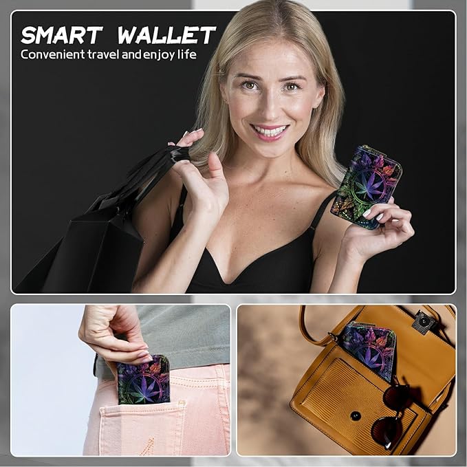 Cute Credit Card Holder with Zipper, Color Weeds RFID-Blocking Card Case Small Wallet for Women Men, Multi-slot Card Organizer Case Travel Accordion Wallet