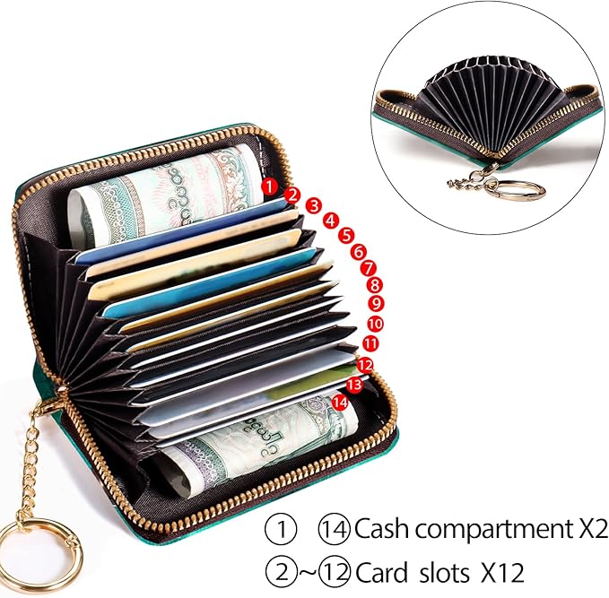 Credit Card Holder RFID Wallet, Small Card Holder Wallet for Women with Keychain Zipper, Funny Leather Print Credit Card Wallets Accordion Gift