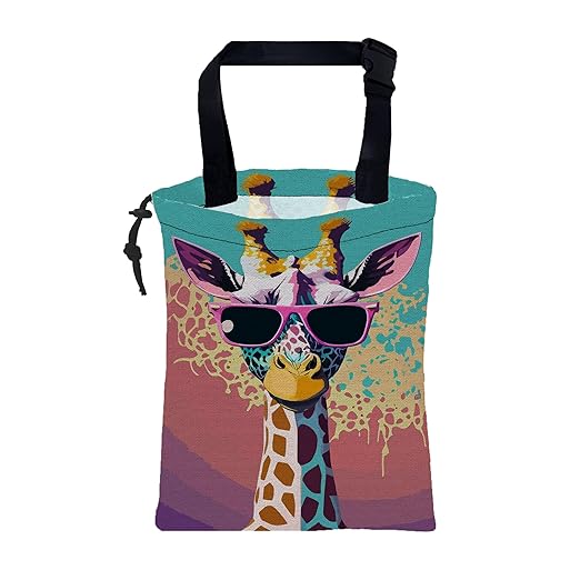 Car Garbage Bag Giraffe Wearing Sunglasses Hanging Canvas Car Trash Bag Waterproof Drawstring Car Back Seat Organizer for Car Back Front Seat Console with Adjustable Buckle