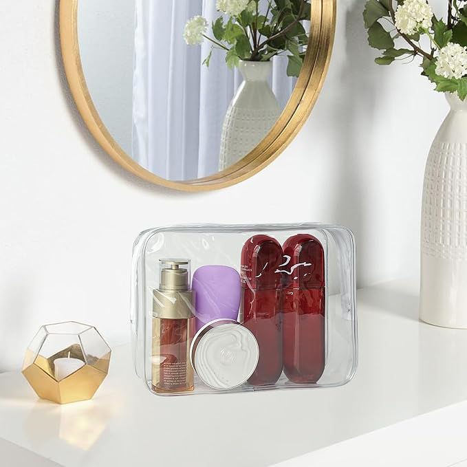 Waterproof PVC Makeup Bag - Leakproof Cosmetic Organizer for Travel Toiletry Storage 9.84×7.09×2.36 Inch for Women & Men (Clear)