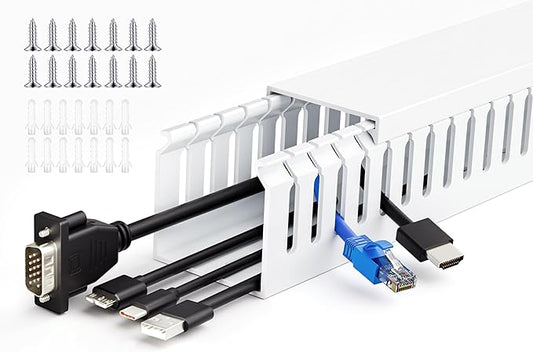 ZhiYo 66in(4X L16.5in) Professional Server Rack Cable Management Raceway, H2in x W2in Cable Raceway Kit, Electrically Safe PVC Open Slot Wire Raceway for Under Desk/Computer/Network Cords, White