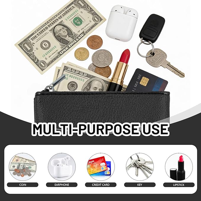 2Pcs Coin Purse,Small Portable PU Leather Zipper Pouch Change Purse, Portable Change Wallet,Coin Pouch with Zipper, Mini Coin Pocket Pouch Change Holder for Women Change Purse for Coins(Black)