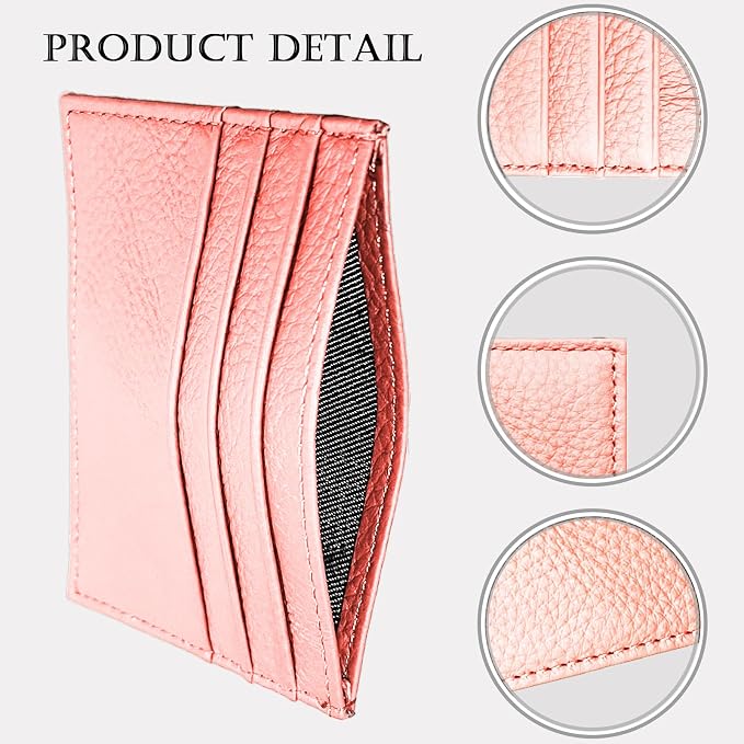 WOXVM Credit Card Holder Wallet RFID Blocking Slim Credit Card Cases Holder Premium Leather Minimalist Front Pocket Small Wallet with 6 Card Slots and 1 Pockets for Men Women (Pink)