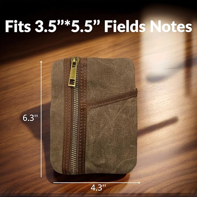 EDC Pouch 6 Pockets Organizer Waxed Canvas and Leather EDC Wallet Pocket Pouch for Men Women Vintage Brown