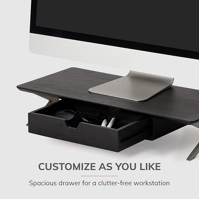 Anji Mountain Monitor Stand - Desktop Organizer & Laptop Riser, Ergonomic Monitor Riser, Space-Saving Monitor Stand for Desk, Durable Construction, Easy Assembly, Ideal for Home & Office,Black