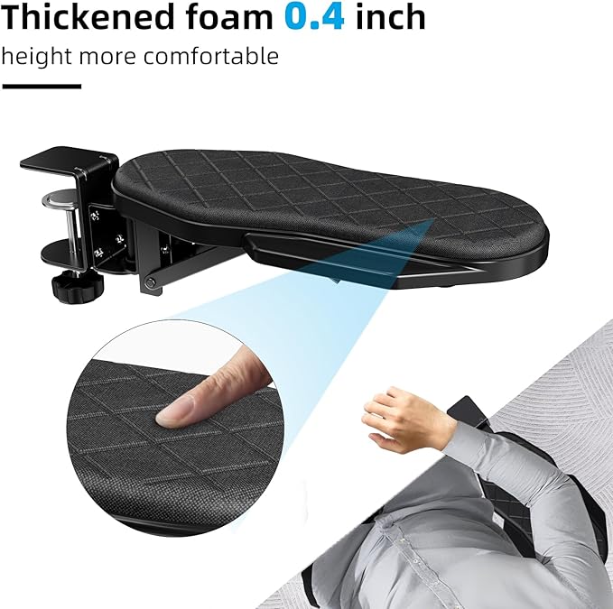 CABTE Ergonomics Desk Extender Tray, Table Mount Arm Wrist Rest Shelf, 90° Foldable Elbow Arm Support,Foldable, 180° Swivel, Computer Desk Extender Tray for Home and Office (Folding and Rotating)