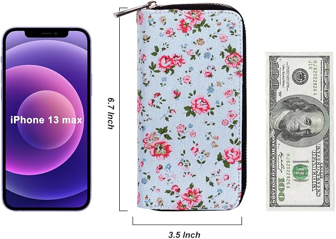 Cellphone Wallet for Women Dual Zipper Long Purse with Removable Wristlet