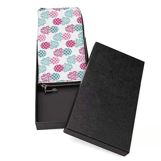 Clutch Wallet Holder for Women Men Blue Pink Geometric Pineapple Portable Accordion Zipper Credit Card Storage Bag Waterproof Purse Leather Wallet for Travel Work Shopping