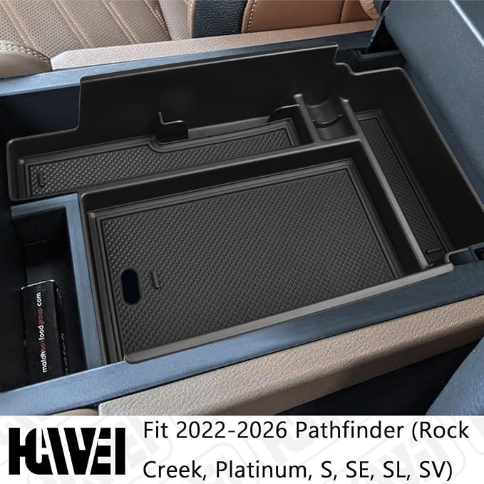 HGWEI Center Console Organizer Tray Compatible with Nissan Pathfinder 2022 2023 2024 2025 2026 Interior Accessories Pathfinder Insert Middle Armrest Storage Glove Box Divider, Black