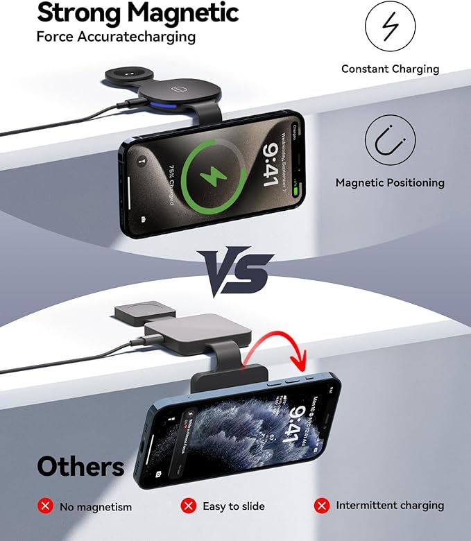 3-in-1 MagSafe Wireless Charger for Apple Devices, 15W Fast Charging Foldable Travel Charging Station Compatible with iPhone 17/16/15/14/13/12 Series, Apple Watch, AirPods