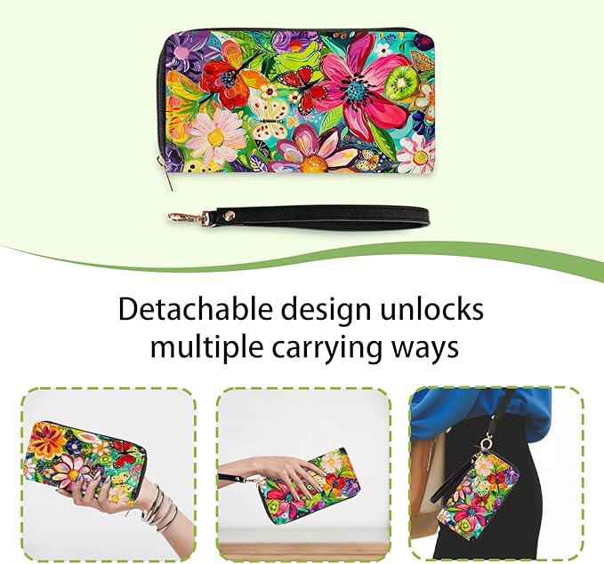 Floral Wallets for Women - Vibrant PU Leather Womens Wallet with Cash Zipper Coin Purse, Small Credit Card Holder Travel Wallet, Wristlet Wallets for Female Ladies Mom Girls Purse (Flower Lovers Gift)