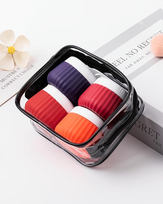 Mrsdry 4 Pack Travel Size Toiletries, TSA Approved Silicone Jars, Leak-Proof, Wide Opening, Portable with Clear Bag