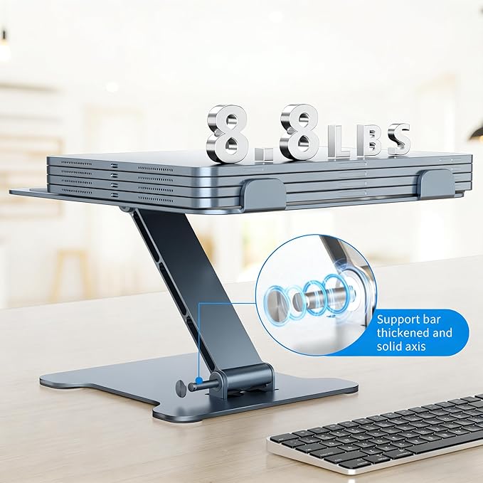 Foldable Aluminum Laptop Stand, Height Adjustable Ergonomic Riser for Collaborative Work,Tablet, Reading and More. Portable Laptop Stand for All 10-16" (Gray)
