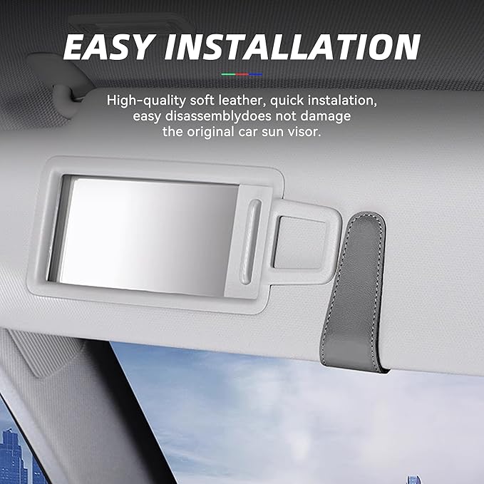 2PCS Sunglasses Holders for Car Sun Visor, Leather Eyeglasses Hanger Mounter, Magnetic Glasses Holder and Ticket Card Clip, Universal Auto Interior Accessories (Gray, 2PCS)