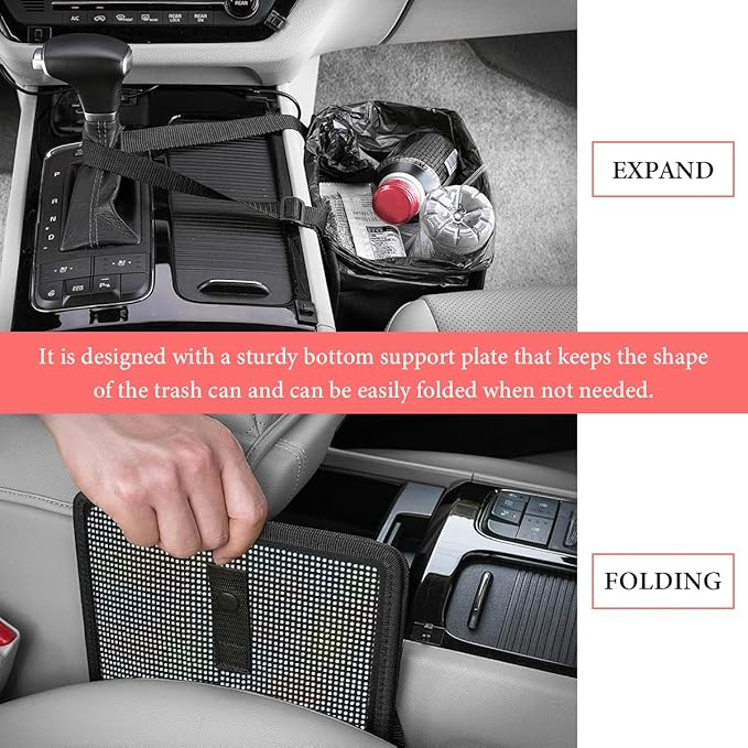 Car Foldable Trash Can, Bling Rhinestone Oxford Garbage Container Hanging Waterproof Organizer, Mini Crystal Dustbin Waste Basket Leakproof Trash Bin for Car Office Kitchen (AB)