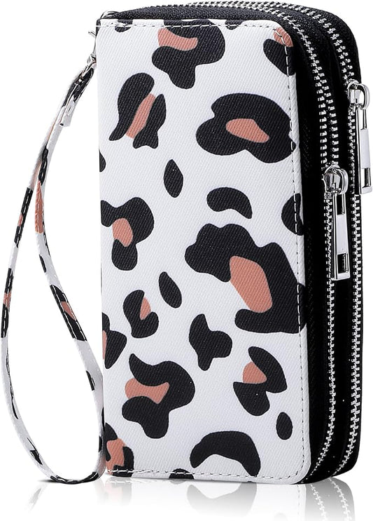 Cellphone Wallet for Women Dual Zipper Long Purse with Removable Wristlet