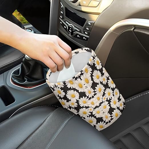 White Daisy Florals Car Trash Storage Box Multifunctional Garbage Bags for Car, Office, Home, Travel Camping Accessories, Keep Tidy