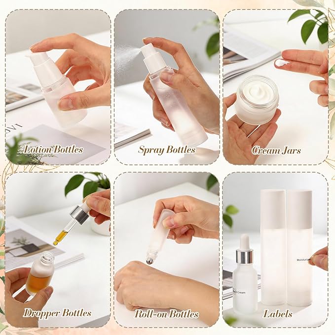 Blushtier 27 Pack Travel Skincare Containers Set 0.4/0.51/0.68/1.7oz Portable Travelling Size Bottles Toiletries Leak Proof Refillable Liquid Essentials with Toiletry Bag for Cosmetic Shampoo