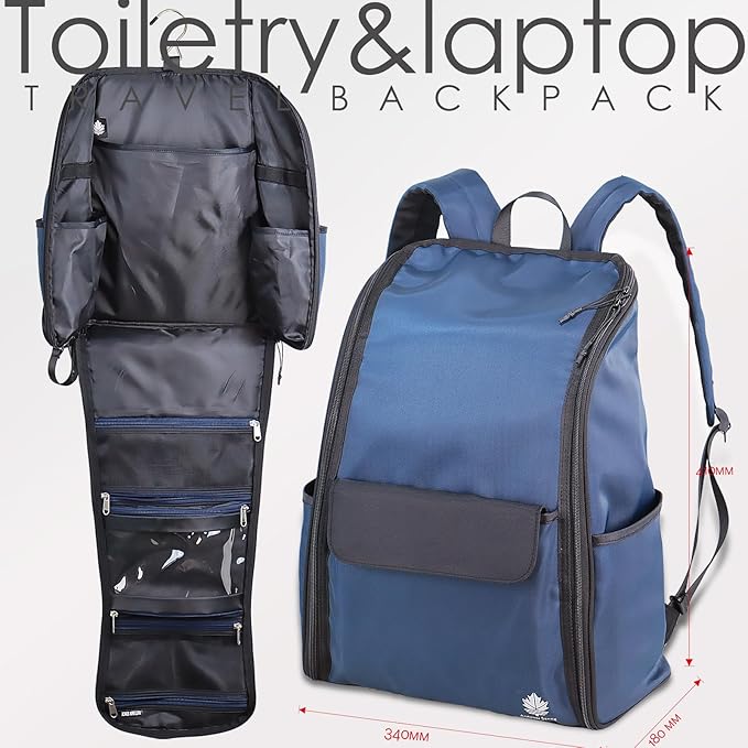 Travel Laptop Backpack Large Hanging Toiletry Organizer Water-Repellent Hygiene Bag (Blue)