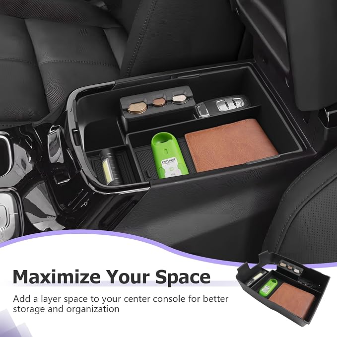 LUWU 2025 2026 Telluride Center Console Organizer for 2020 2021 2022 2023 2024 2025 2026 Telluride Accessories Armrest Console Storage Box Insert Tray with Coin Box ABS Material Black