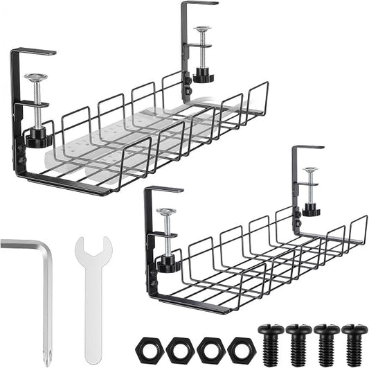 2 PCS Under Desk Cable Management Tray, L 15.7'' W 5.1'' No Drill Steel Desk Cable Organizers, Wire Management Tray