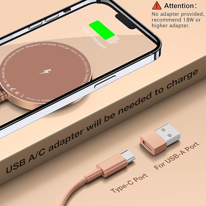 Magnetic Wireless Charger for iPhone: Compatible with Magsafe Charger iPhone 17 16 15 14 13 12 Series & Airpods 4 3 2 Pro-Fast 15W Max Charging Pad Strong Magnet, Dual USB-C/A Ports-Home Office Travel