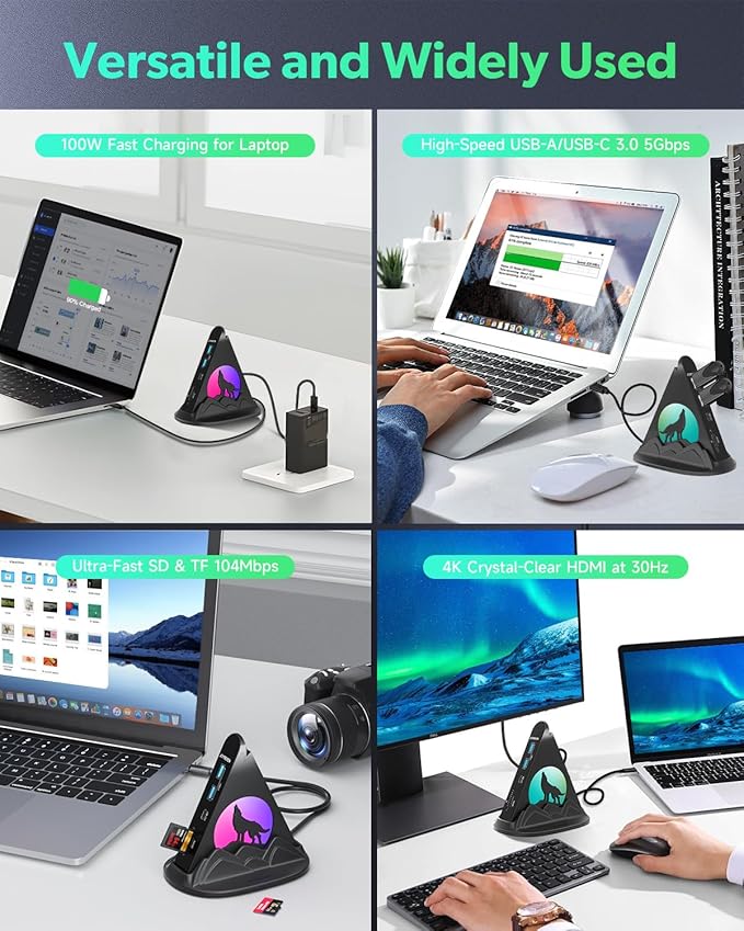 8-in-1 USB C Hub, 4K@30Hz HDMI Output, 100W PD Fast Charging, 3 USB 3.0 Ports, SD/TF Card Reader, Multiport Adapter for MacBook Air/Pro, iPhone 17, iPad Pro/Air